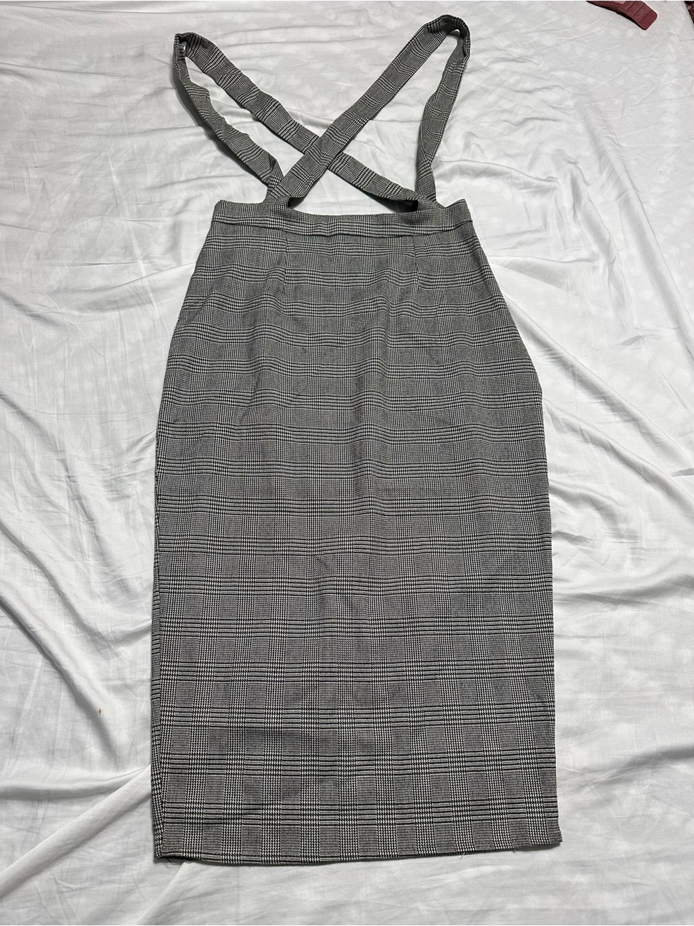 Forever 21 Black and White Plaid Suspender Skirt